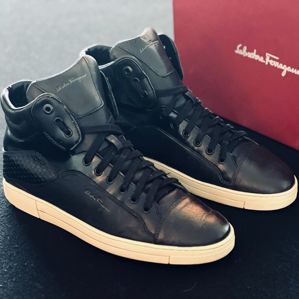 Salvatore Ferragamo Sisto Mixed-Media High-Top Sneaker